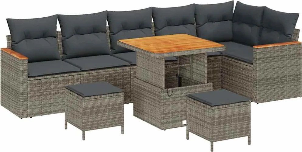 vidaXL Set de canapele pentru grădină cu pernă 9 pcs Gri Rattan poli