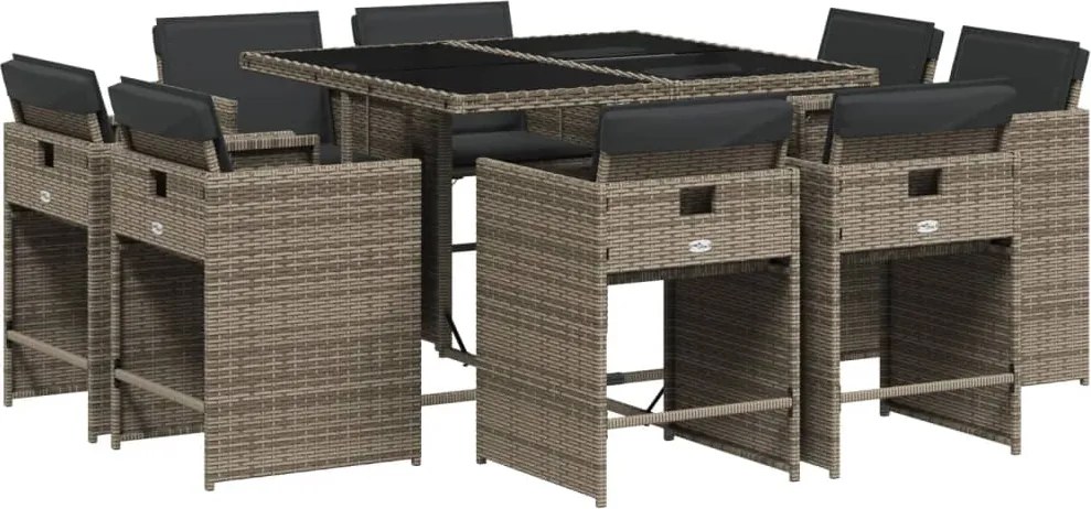 vidaXL Set mobilier grădină cu perne, 9 piese, gri, poliratan