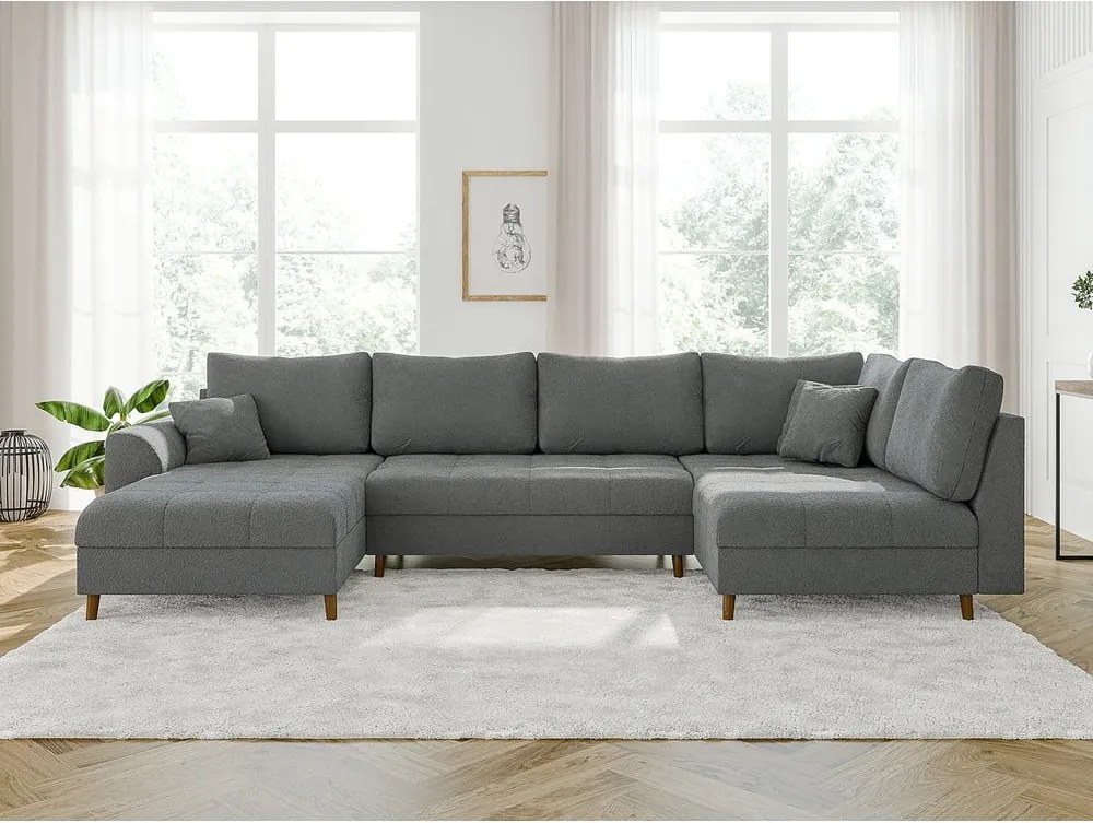 Colțar gri cu tapițerie din țesătură bouclé (colț stânga /în formă de "U") Ariella – Ropez