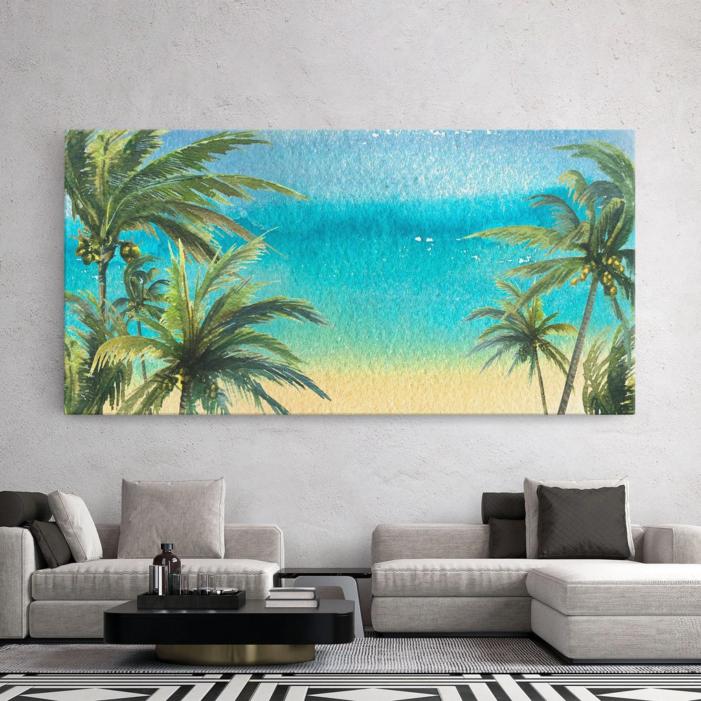 Tablou Canvas, 100x200cm, Dormitor si Living, Peisaje, Plaje, Coconut Palms Paint