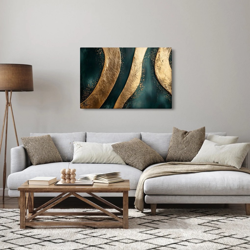 Tablou - Abstracție verde cu auriu I. (90x60 cm)