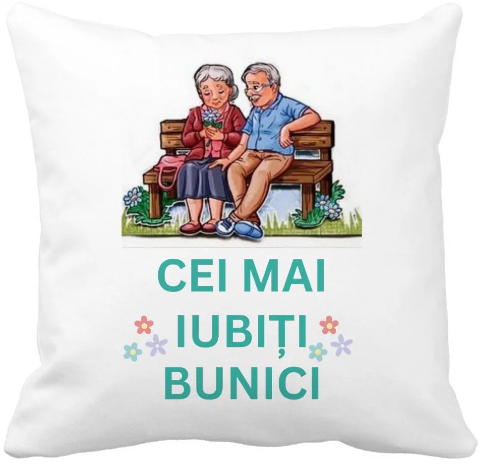 Perna Decorativa pentru Bunici 9, 40x40 cm, Alba, Mata, Husa Detasabila, Burduf