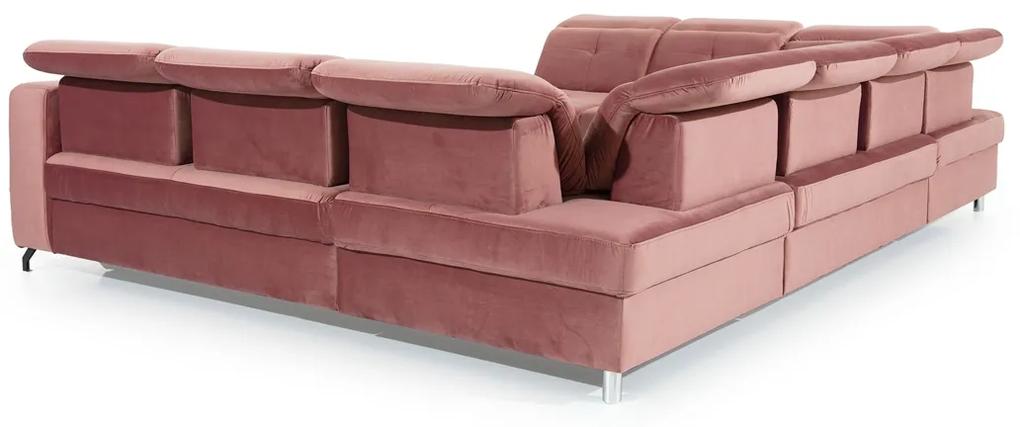Canapea de colț cu funcție de dormit Belavio U Left - Roz Magic Velvet 2258