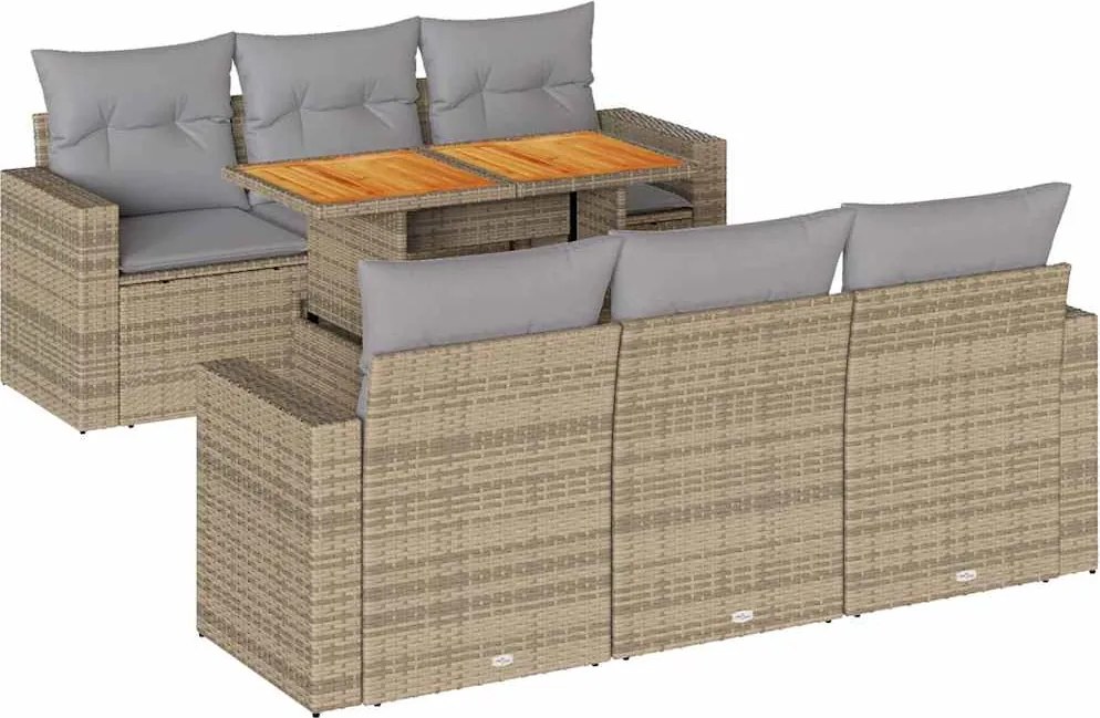 vidaXL Set canapele de grădină, 7 piese, cu perne, bej, poliratan