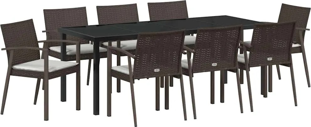 vidaXL Set de masă pentru grădină 9 pcs Maro și negru Ratan PE