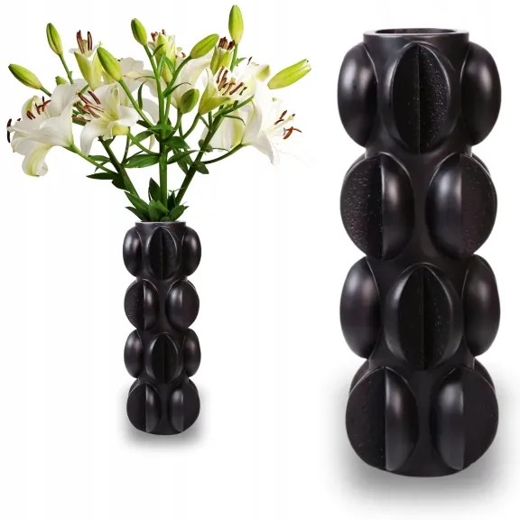Vază din rășină, 37 x 15 cm, negru mat