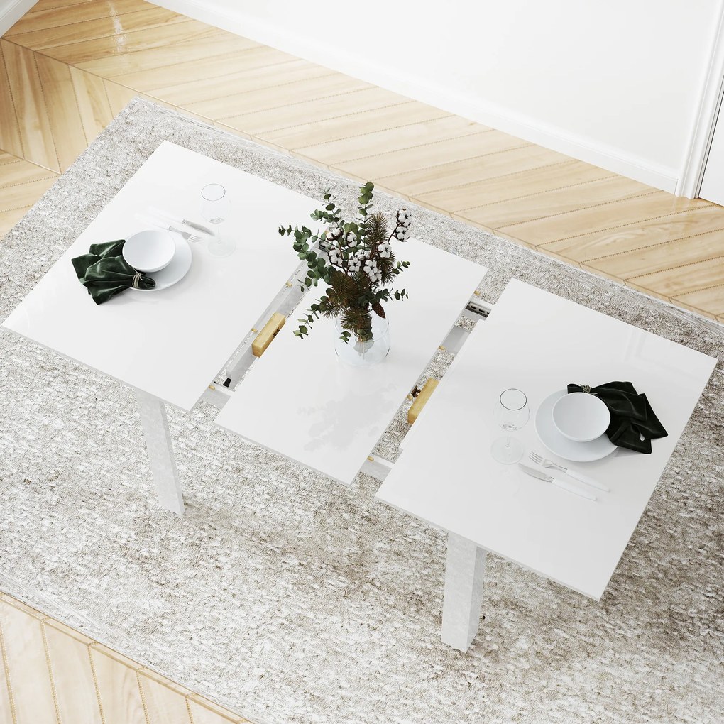 HOMCOM Masă Extensibilă pentru 4-6 Persoane cu Panouri Rabatabile, 120-160x80x78 cm, Alb Lucios | Aosom Romania