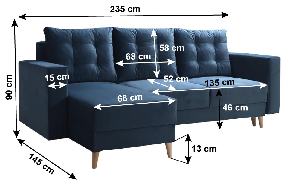 Canapea extensibila, albastru, stanga, BLEKY ROH