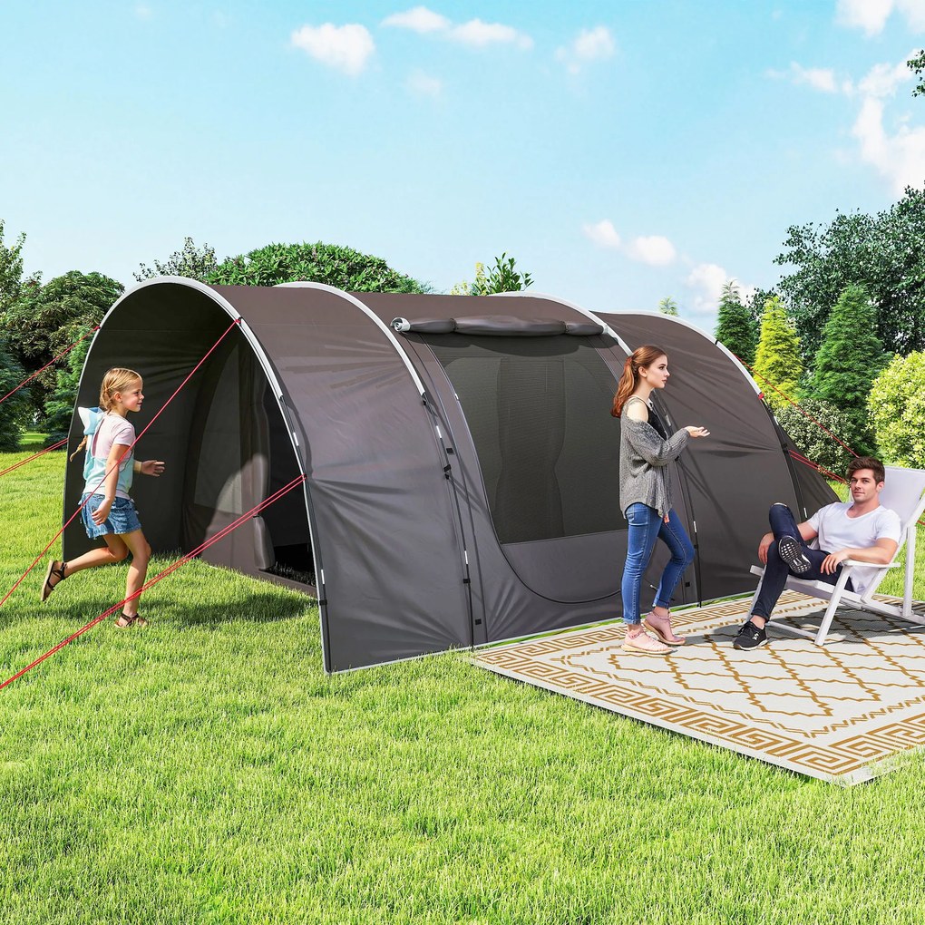 Outsunny Cort de camping cu terasă pentru 4 până la 6 persoane ușor ventilat impermeabil 5 000 mm montare ușoară sac de transport gri | Aosom Romania