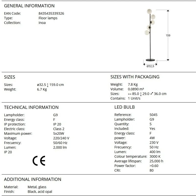 Lampadar/Lampa de podea design modern Inoa negru/alb