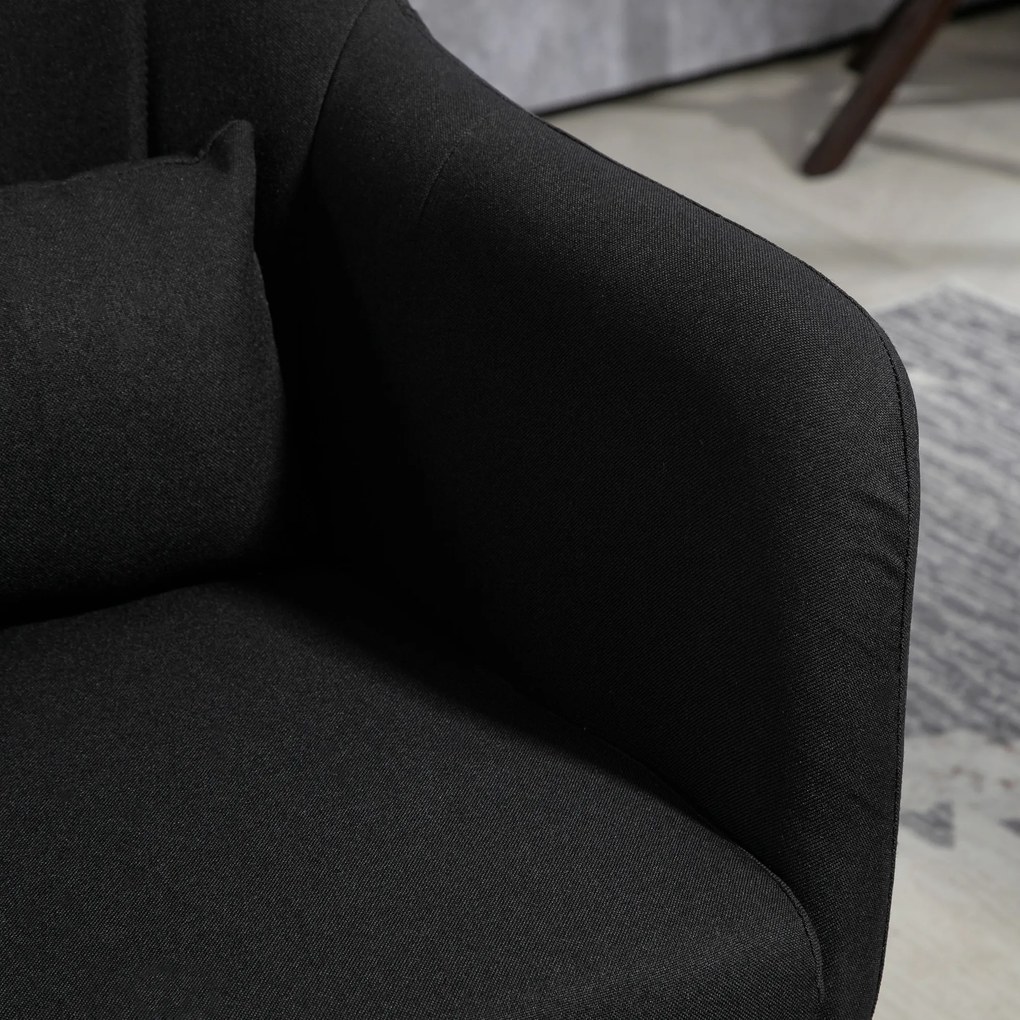 HOMCOM Fotoliu rotativ, fotoliu de birou reglabil pe înălțime, material textil de in, metal, 60 x 60 x 79-91 cm, Negru | Aosom Romania