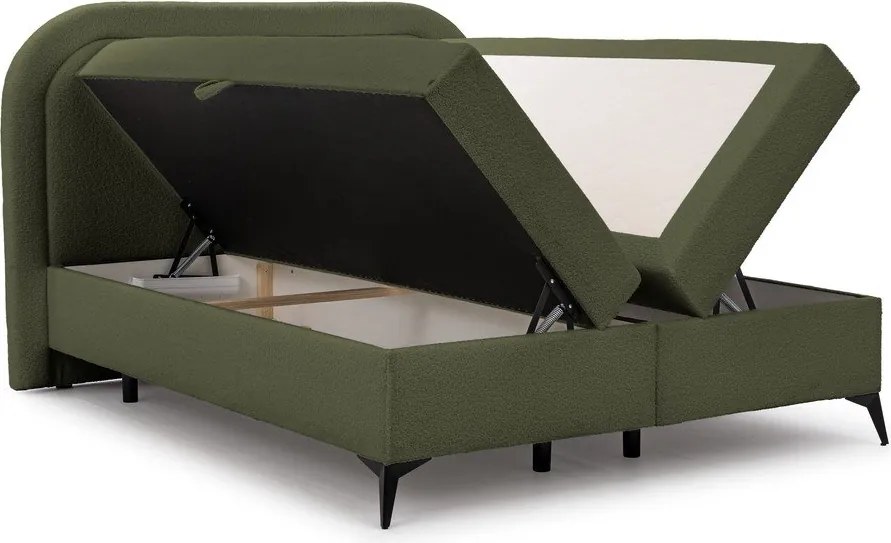Pat boxspring verde cu spațiu de depozitare 160x200 cm Ornes – Ropez