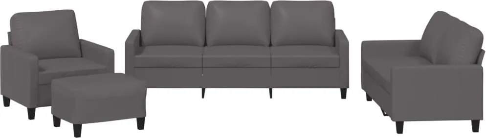 vidaXL Set de canapele cu perne, 4 piese, gri, piele ecologică