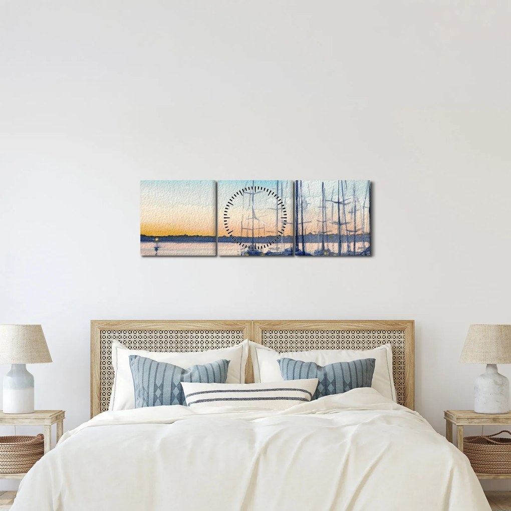Tablou - Plimbare cu barca, aquarel (cu ceas) (90x30 cm)