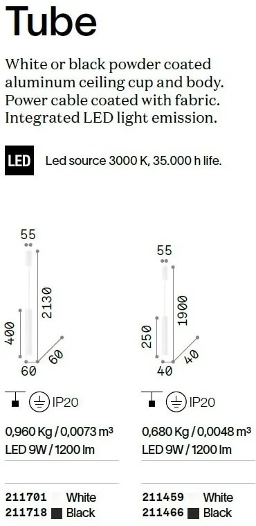 Pendul LED design modern minimalist Tube sp d4 alb