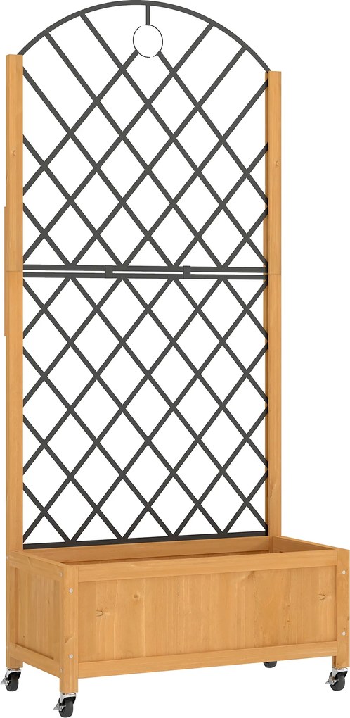 Outsunny Jardinieră înaltă cu grilaj metalic, jardiniere din lemn cu roți, jardinieră outdoor, maro | Aosom Romania