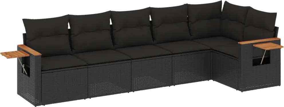 vidaXL Set mobilier de grădină cu perne, 6 piese, negru, poliratan