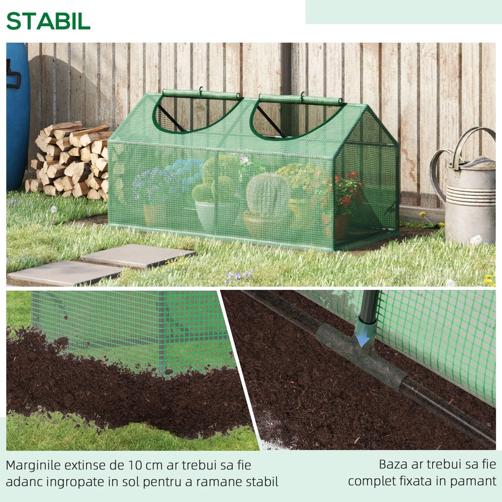 Outsunny Seră de Grădină Tip Cabană cu Acoperiș din PE, Seră pentru Grădină cu Țăruși și Margini Extinse, 120x60x60 cm, Verde | Aosom Romania