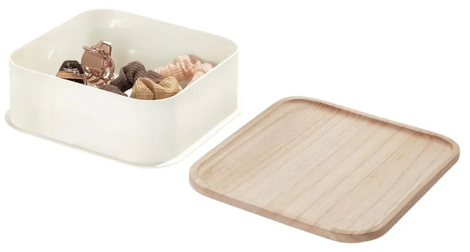 Cutie depozitare cu capac din lemn paulownia iDesign Eco, 21,3 x 21,3 cm, alb