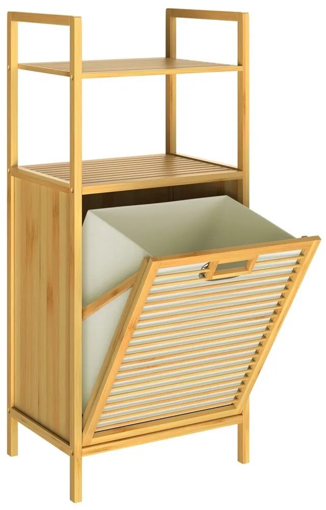 Raft de bambus cu coș de rufe DORIS, 40x30x95cm, maro/crem Casaria