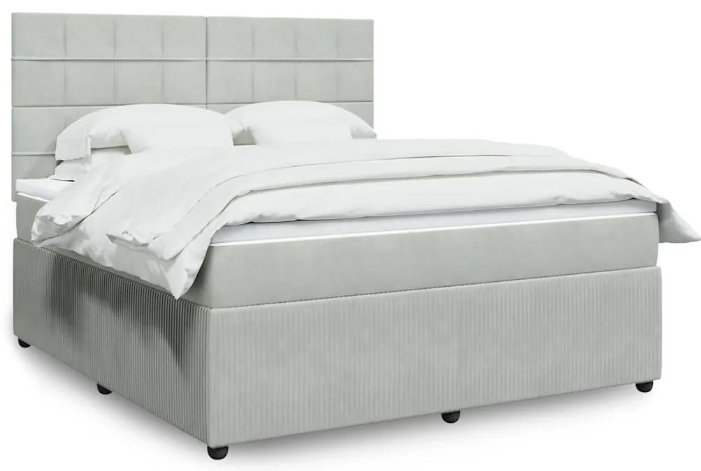 vidaXL Pat box spring cu saltea, gri deschis, 180x200 cm, catifea