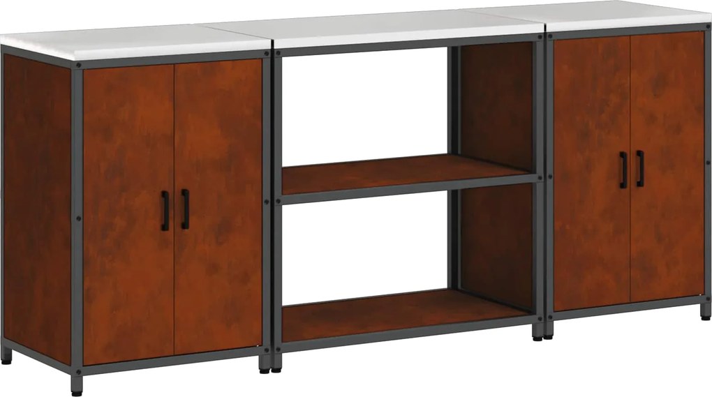 vidaXL Set de depozitare pentru bucătărie cu raft cu ușă 3 pcs Ruginit