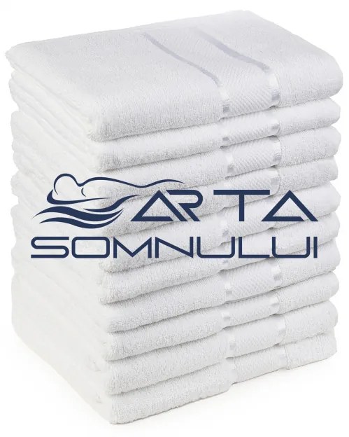 Set 12 Prosoape ieftine 50x90cm si 70x130cm bumbac pakistanez 400 g/mp Alb Optic