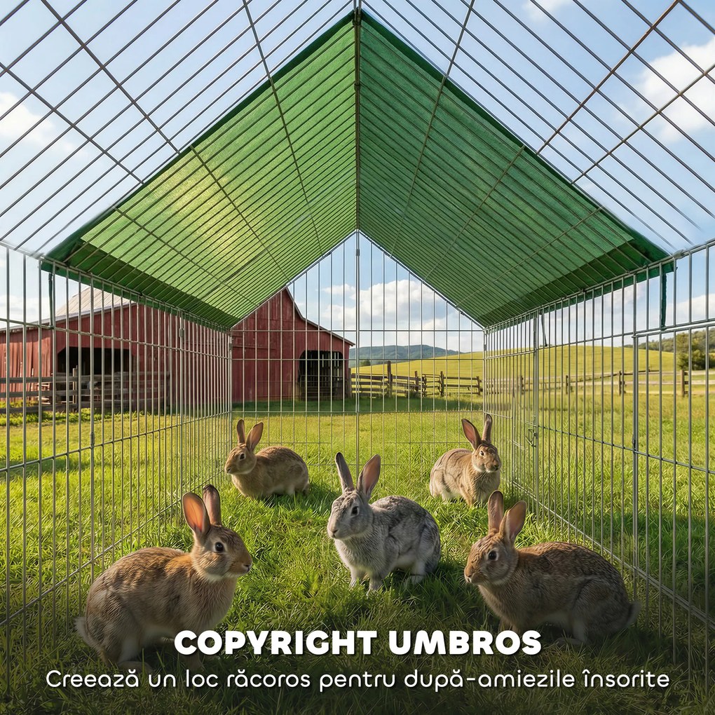 PawHut Cușcă pentru Iepuri și Găini de Exterior și Interior cu Protecție Solară și Grilaj Metalic, pentru Animale Mici, Rațe, Găini, 180x75x75 cm, Verde | Aosom Romania