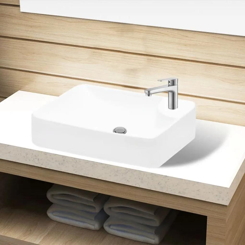 vidaXL Bazin chiuvetă de baie din ceramică cu gaură pentru robinet, alb