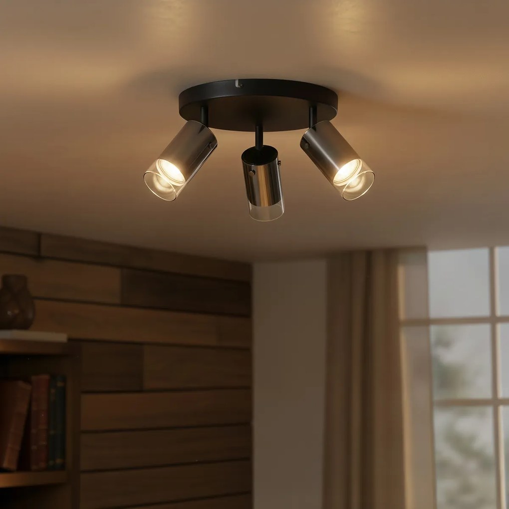 Spot de plafon gri metalizat rotund cu 3 lumini rotativ și reglabil - Drain