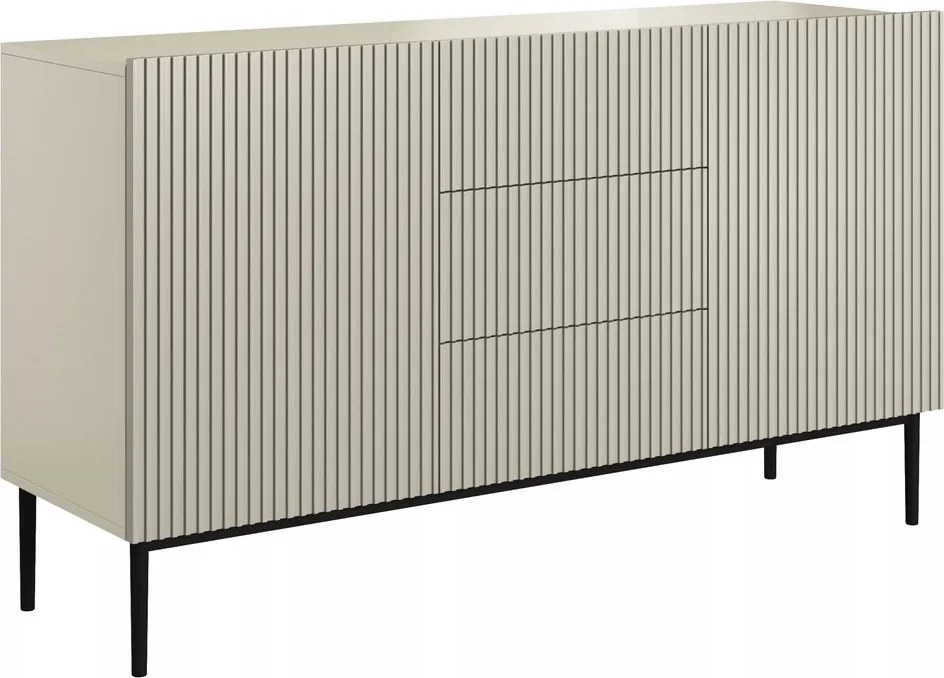 Comodă Nicole 150 cm cu sertare și front canelat - bej cashmir / picioare negre