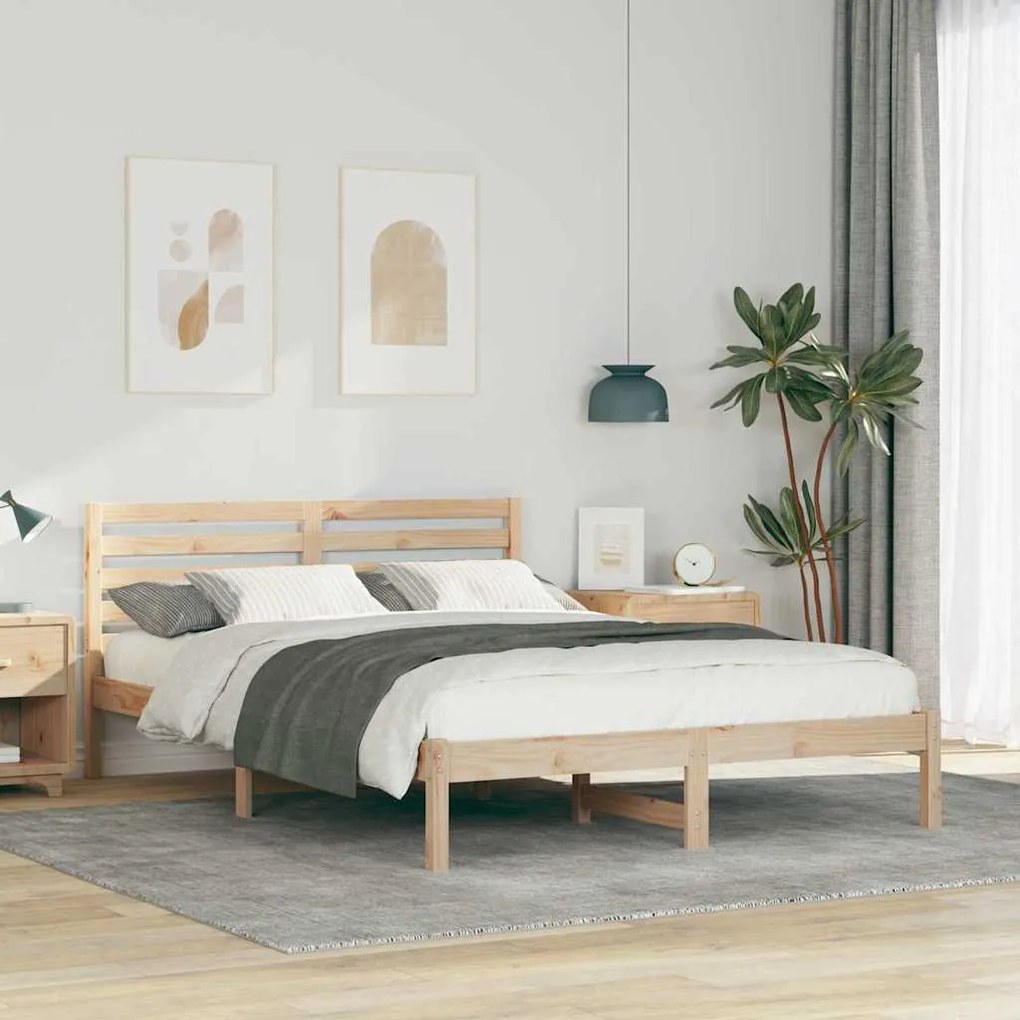 vidaXL Cadru de pat cu headboard Maro 140 x 210 cm Lemn de brad solid