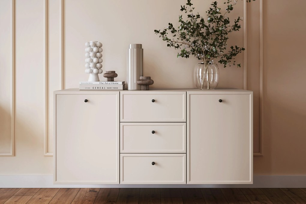 Comodă suspendată cu sertare Lorini 150 cm - cașmir / mânere negre