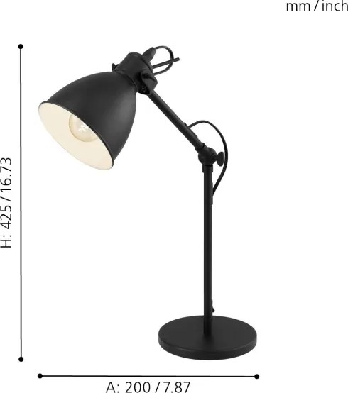 Eglo 55251 - Lampă de masă PRIDDY 1xE27/40W/230V neagră