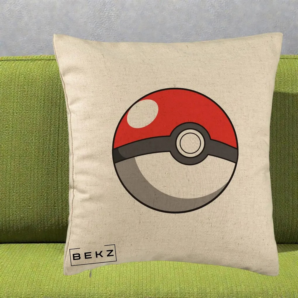Perna Personalizata Pokeball Rosie, 40x40 cm, Bej, Husa Detasabila, Perna Inclusa, BEKZ®