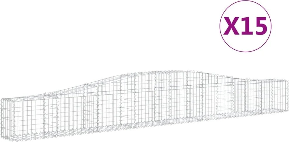 vidaXL Coșuri gabion arcuite 15 buc, 400x30x40/60 cm, fier galvanizat