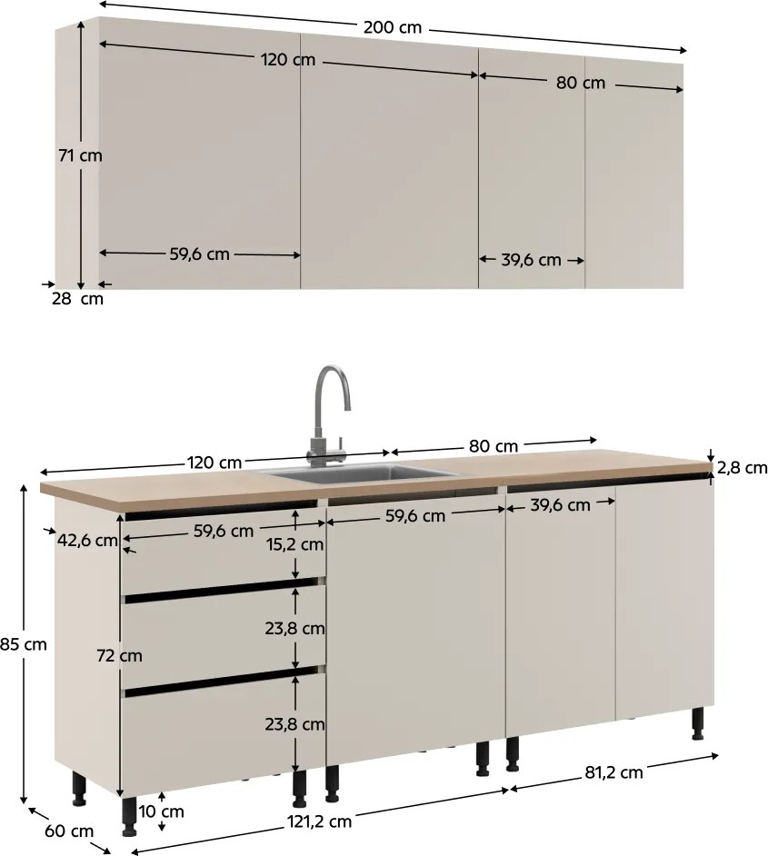 Mobilier de bucătărie, 2 m, caşmir, ASTI