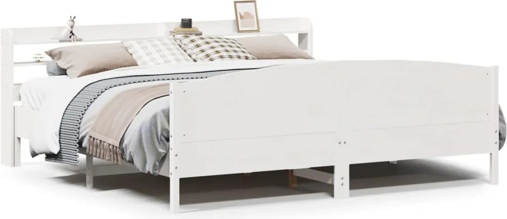 vidaXL Cadru de pat fără saltea, alb, 200x200 cm, lemn masiv pin