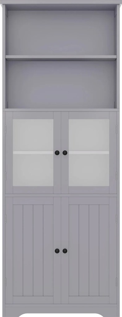 Dulap înalt pentru baie cu spațiu de depozitare, ușă de dulap din sticlă, rafturi ajustabile, 57,4x28,4x162,5 cm, Gri