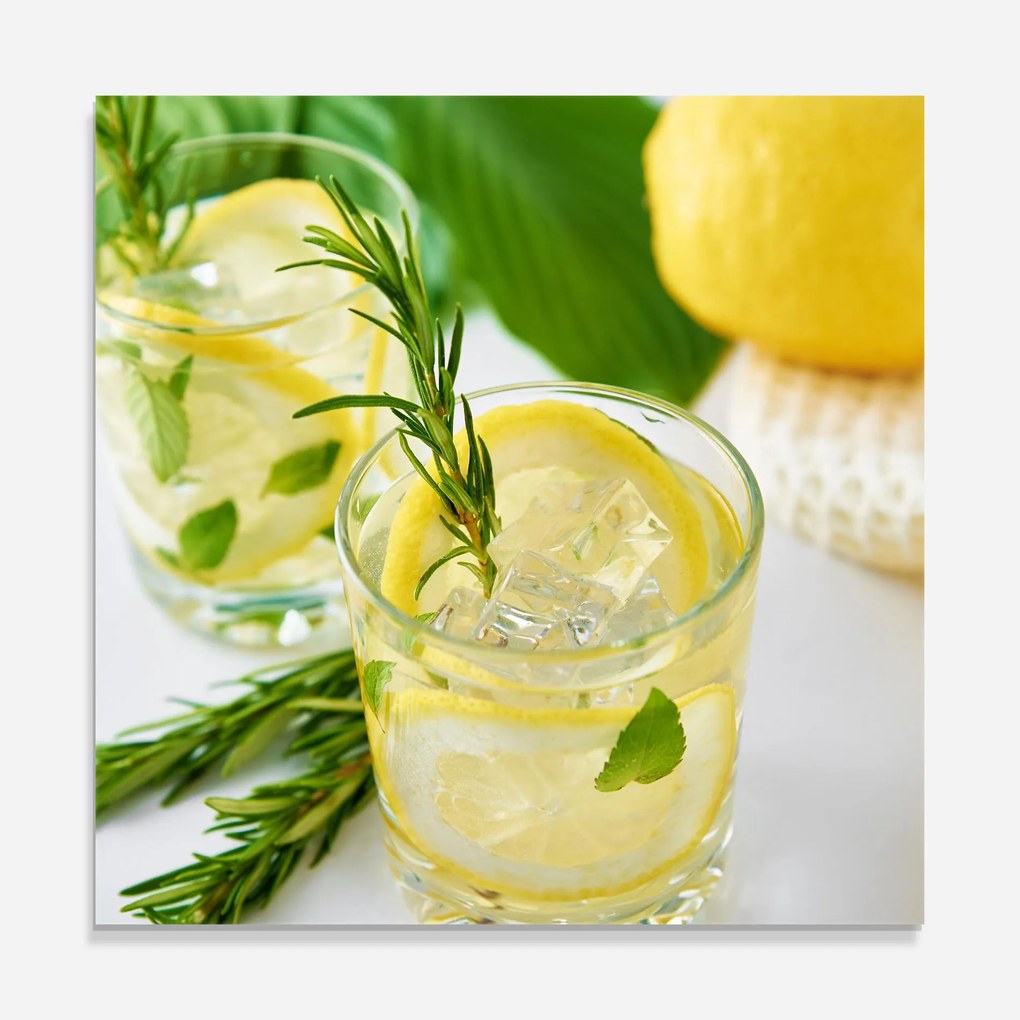 Panou Sticla Bucatarie, 100x100cm, Protectie aragaz, Antistropi, Termorezistent, Alimente, Bauturi, Lemon Rosemary Drink