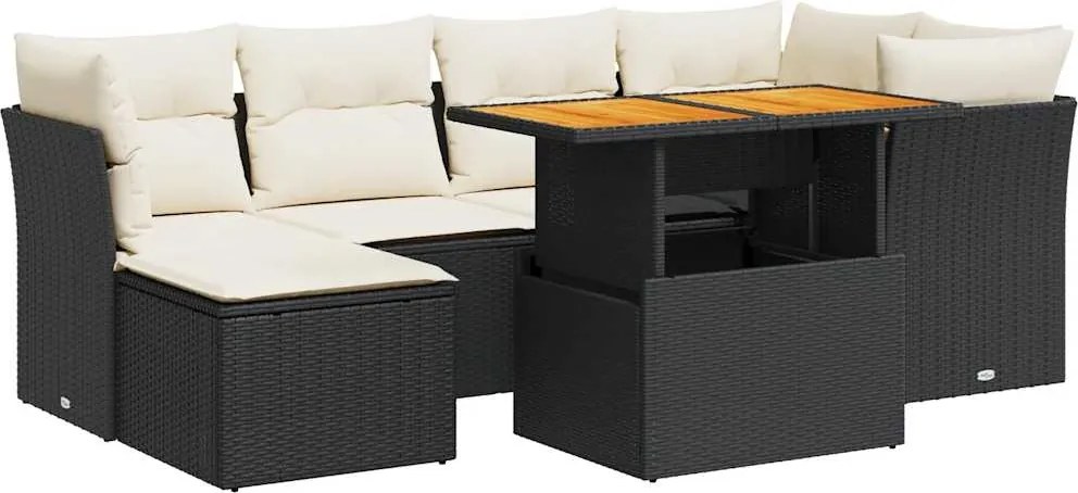vidaXL Set canapele de grădină cu perne, 7 piese, negru, poliratan