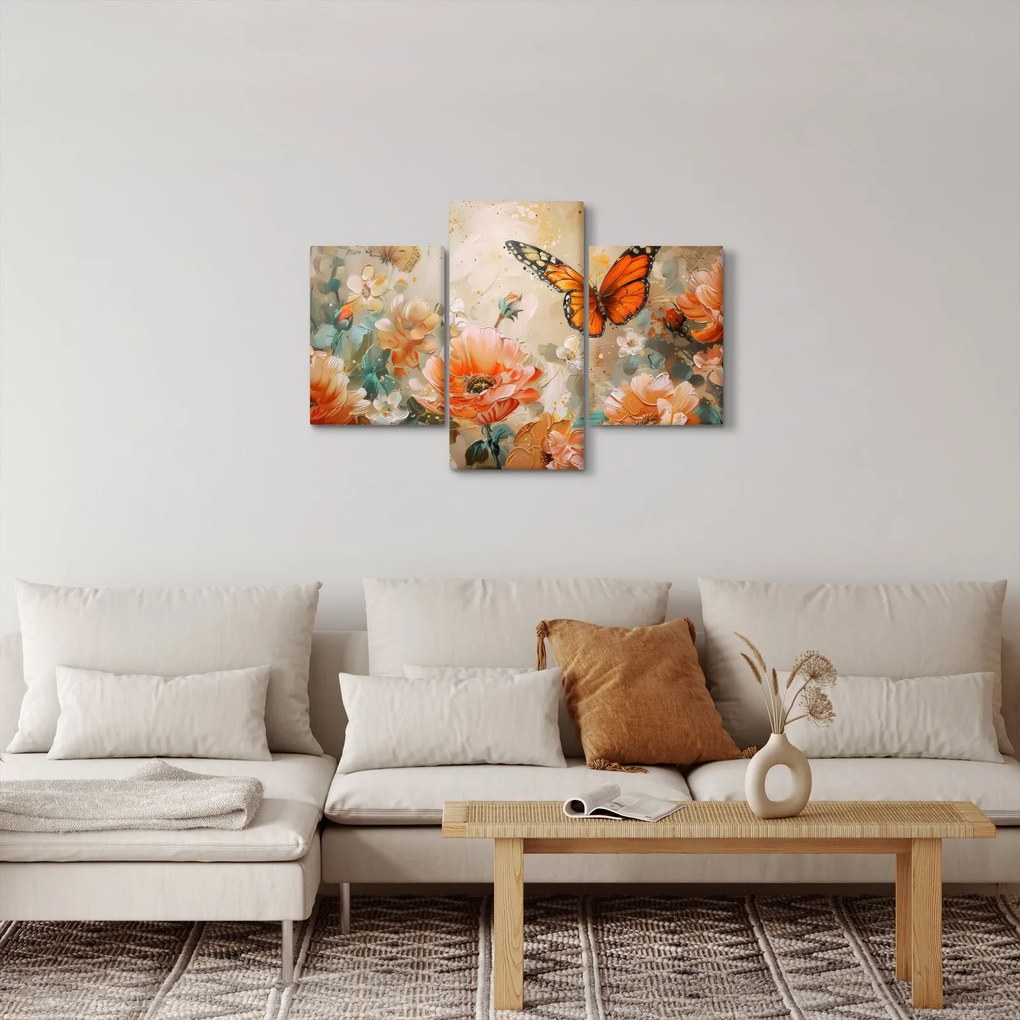 Tablou - Fluture și flori, pictură în ulei (90x60 cm)