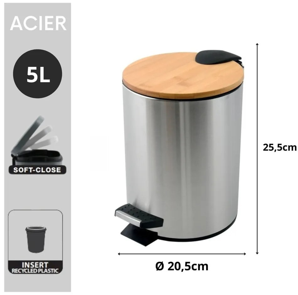 Coș de gunoi argintiu mat cu pedală din oțel 5 l Adonis – Spirella