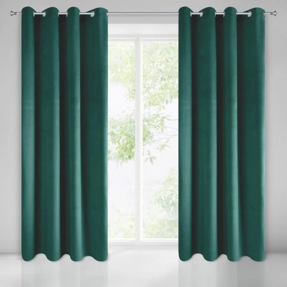 Draperie opaca verde inchis pentru sufragerie cu cercuri 140 x 250 cm