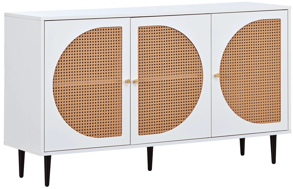 Comodă modernă cu 3 uși din ratan și mânere din metal, Alb | Aosom Romania
