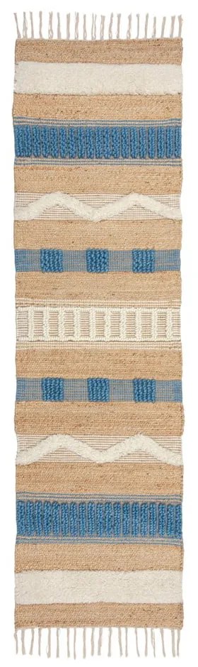 Covor tip traversă albastru/în culoare naturală țesut manual din amestec de iută 60x230 cm Medina Jute – Flair Rugs