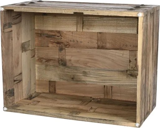 Măsuță de cafea dreptunghiulară din lemn de pin reciclat, natur, în formă de ladă cu nituri din metal, 41 x 78 x 59 cm, „Bravon” – Ethnic Collections