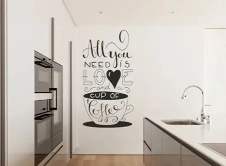 Autocolant de perete cu textul ALL YOU NEED IS LOVE AND A CUP OF COFFEE 80 x 160 cm
