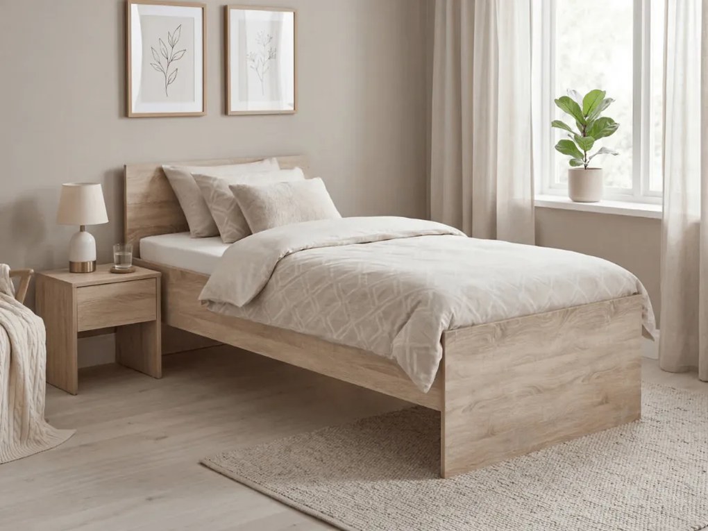 Pat ELISA 90 x 200 cm, stejar sonoma Saltele: Cu saltele Deluxe 10 cm, Somiera pat: Cu lamele curbate