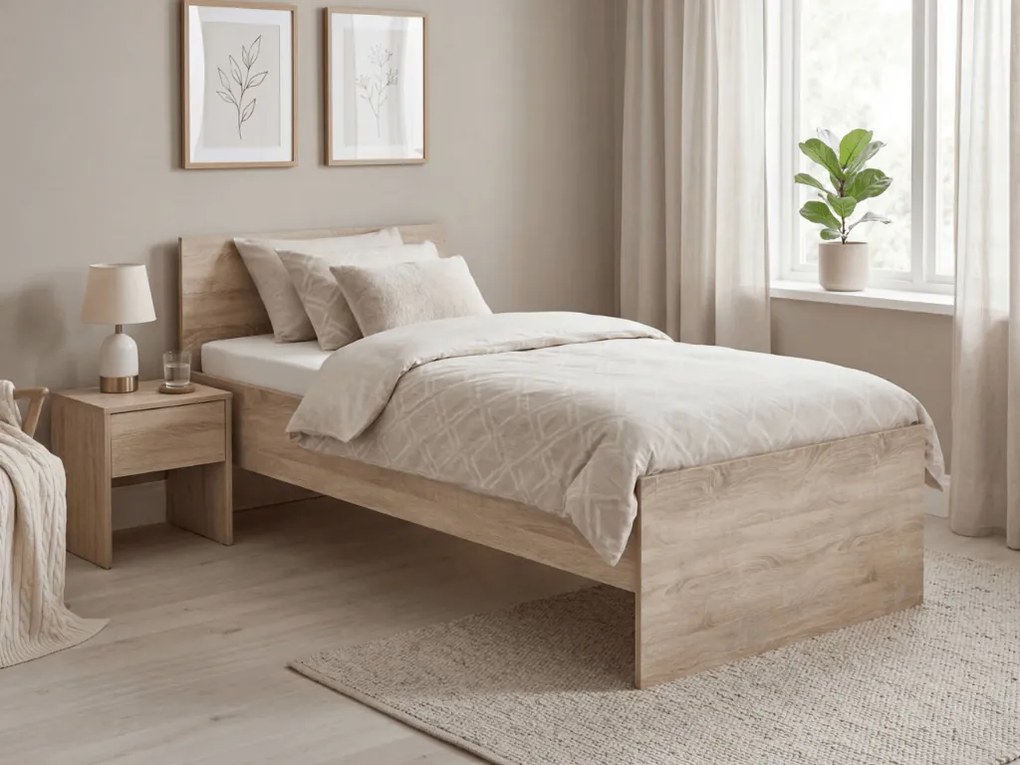 Pat ELISA 90 x 200 cm, stejar sonoma Saltele: Saltea Sommera 18 cm, Somiera pat: Cu lamele drepte